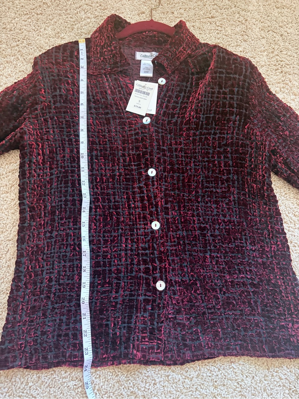 Coldwater Creek Velvet Button-Front Shirt with collar in Burgundy and Black